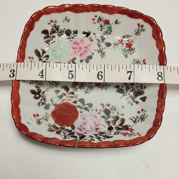 Vintage Japan Scalloped Hand Painted Square Floral Bowl Candy Trinket Dish 5" - Picture 13 of 13